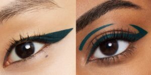Blue eyeliner look | Green winged liner | Bold colored eyeliner